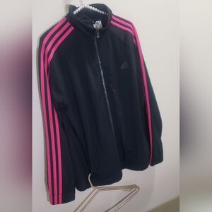 ADIDAS Women’s Black Track Jacket XL with Pink Stripes Size XL